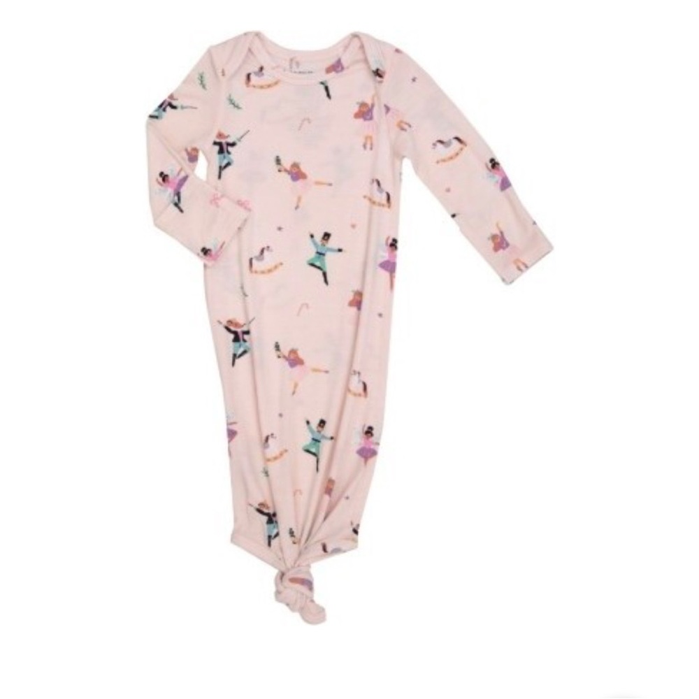 0-3M🩰 Angel Dear Pink Nutcracker Ballet Baby Knotted Gown Soft Viscose Bamboo